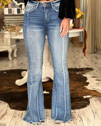 Melarey Uneven Hem High Rise Flare Jeans - Melarey Boutique
