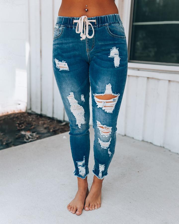 Denim High Waisted Distressed Joggers – The House of Stylez