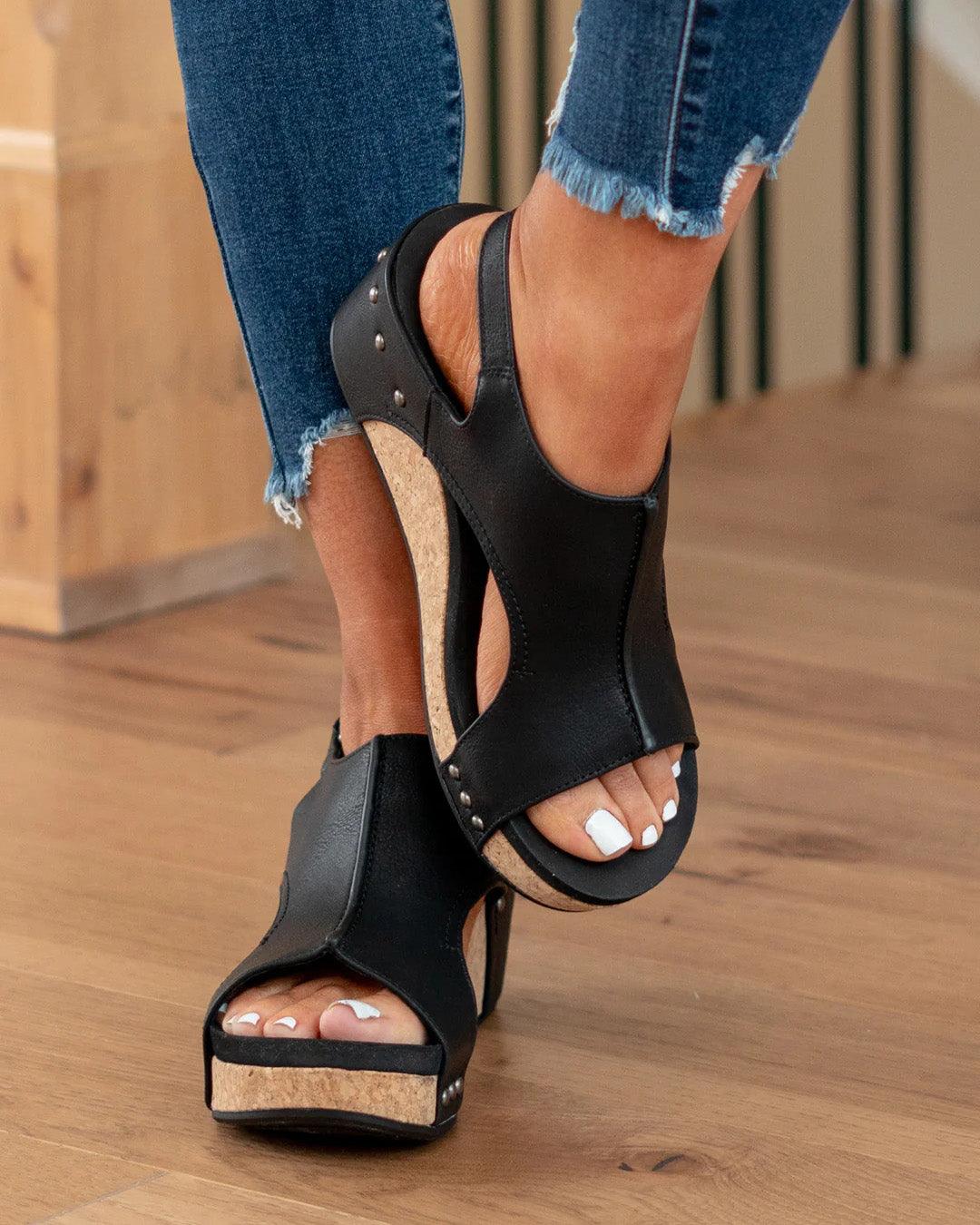 Mid fashion heel wedge sandals