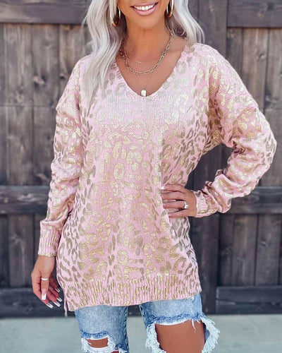 Melarey V Neck Leopard Sweater - Melarey Boutique