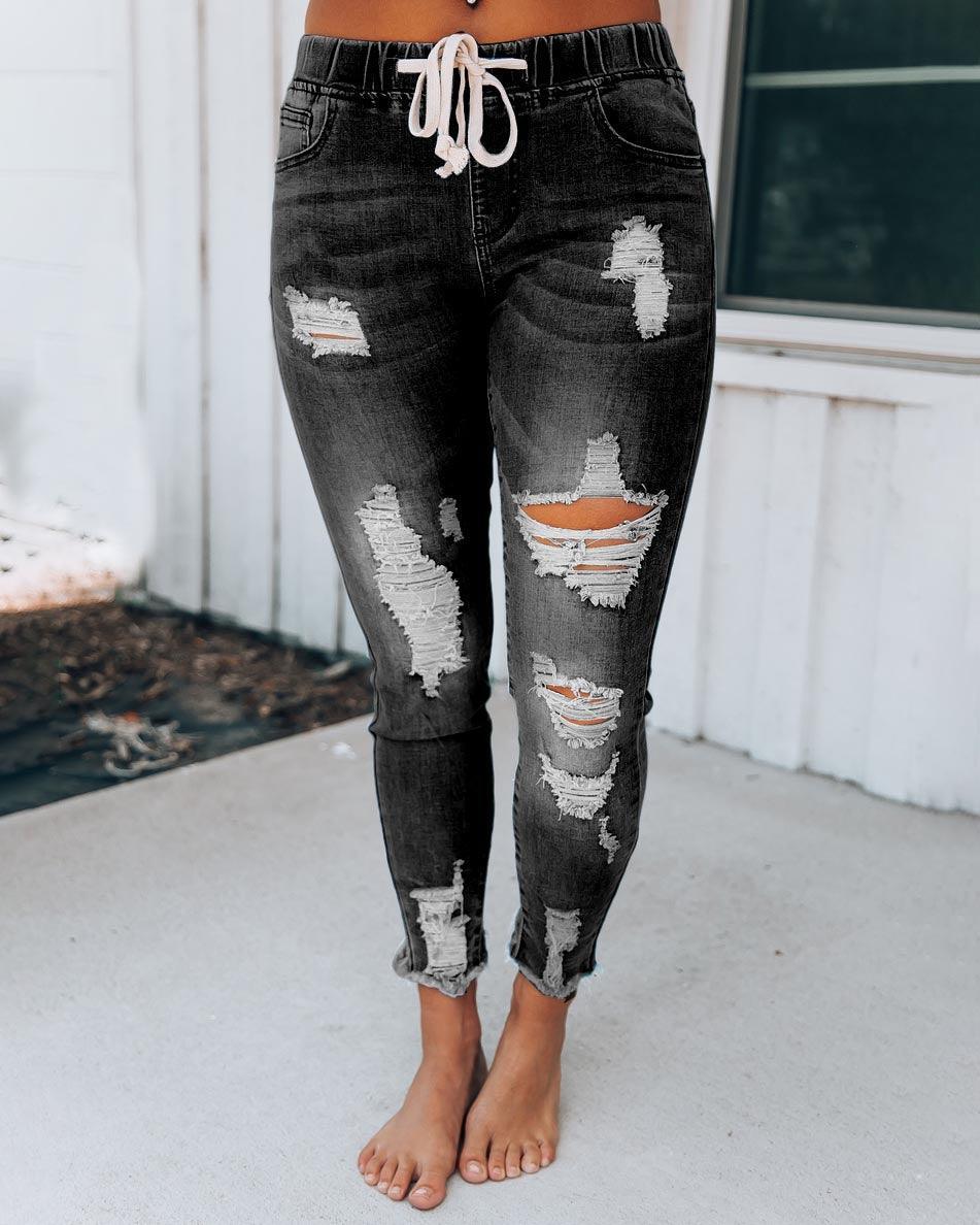 Melarey Distressed Denim Joggers(5 Colors) - Melarey Boutique