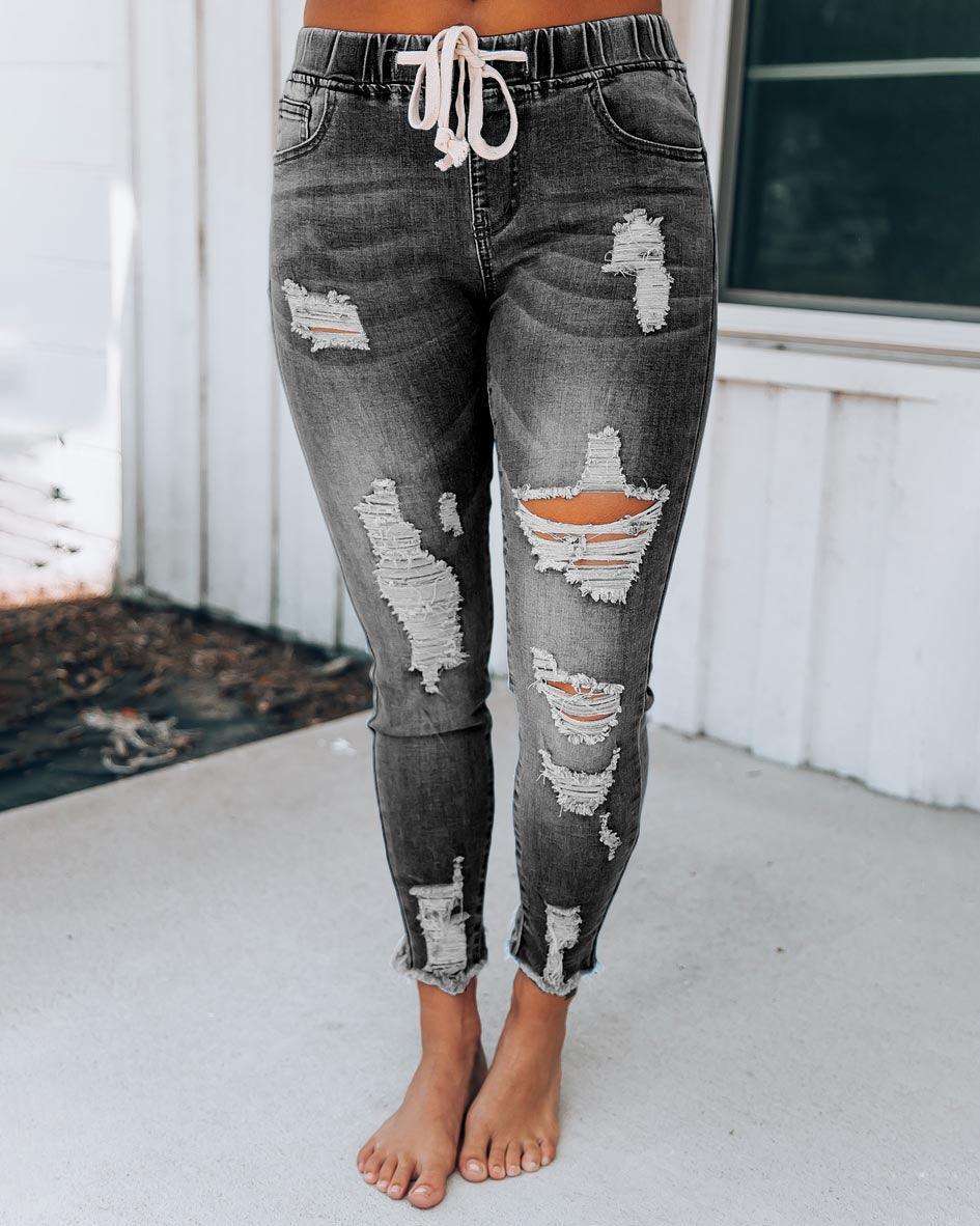 Melarey Distressed Denim Joggers(5 Colors) - Melarey Boutique